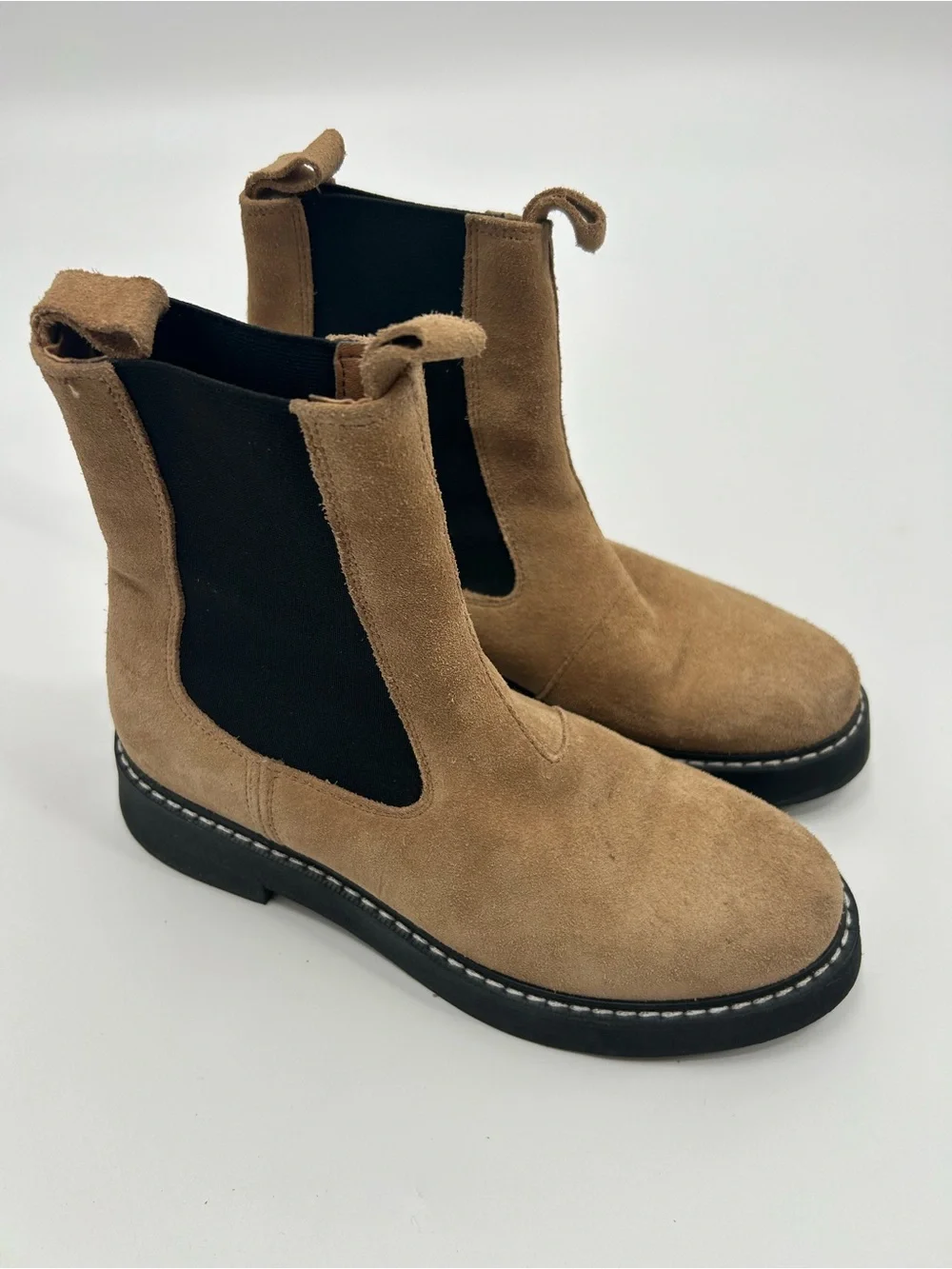 PILCRO Anthropologie Tan Leather Chukka Boots with Black Elastic size 38
